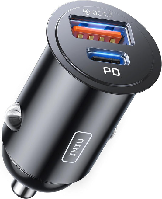 Caricatore Auto USB C, 60W Combinati [Type C 30W + USB a 30W], Nero