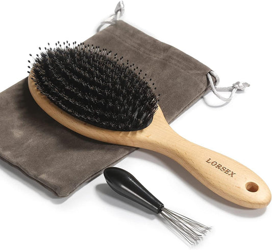 Spazzola per Capelli, Spazzola Districante in Setole Di Cinghiale per Donna, Uomo E Bambino, per Massaggi Leviganti per Tutti I Tipi Di Capelli, Con Detergente E Borsa Da Viaggio